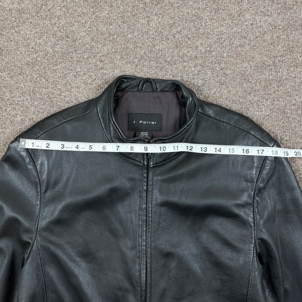 J. Ferrar Black Genuine Leather Full Zip Collared Moto Jacket Men’s M 90s Grunge - Picture 8 of 10